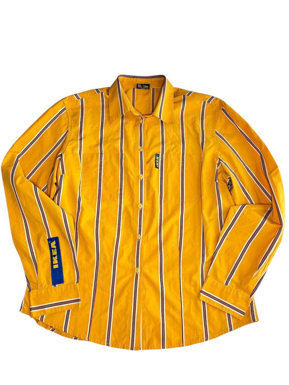 Vintage IKEA Employee Shirt Women XL Yellow Striped Workwear Uniform Top